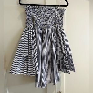 Strapless mini blue and white Caroline Constas with dramatic sleeves. Size XS.